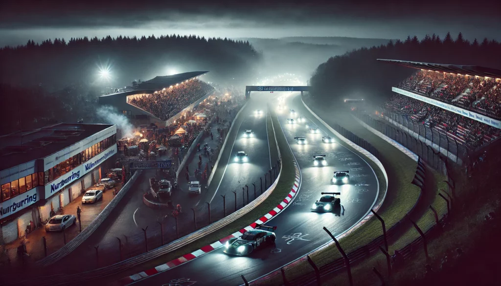 nurburgring 24h la course mythique avec des voitures de courses en pleine nuit